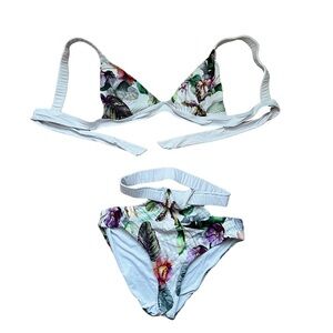 Cute White Bikini with Colorful Flowers
